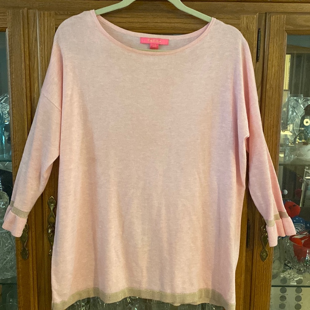 Beautiful Lilly Pulitzer light  pink sweater with good sparkly trim.